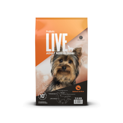 Fjern dansk moms på priserne
2 kg. ProBiotic LIVE Adult til små hunde - Laks & Ris