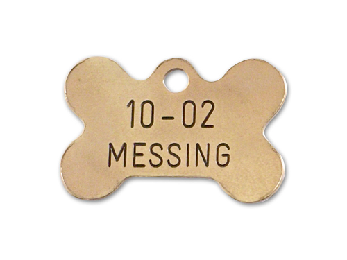 Messing Hundetegn - kødben størrelse 30 x 20 mm
