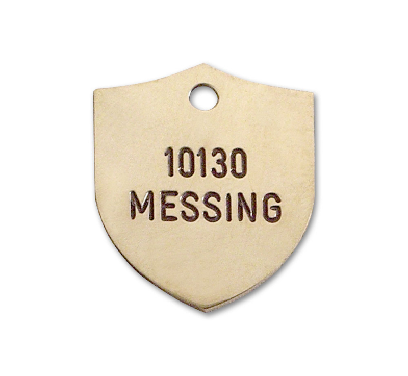 8: Hundetegn - Skjold i messing 25 x 32 mm